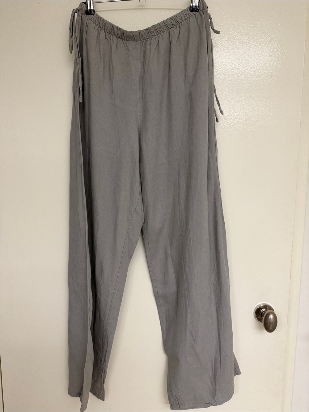 Zara Light Gray Wide-Leg Drawstring Pants